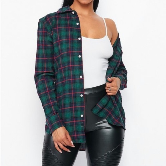 NEW FALL UNISEX HUNTER GREEN MULTI PLAID FLANNEL LONG SLEEVE BUTTON UP SHIRT - Picture 1 of 5